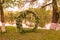 The original round wedding arch on the lake.