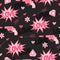 Original seamless pattern with guns,love, arrow, hearts and flowers.