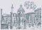 Original sketch hand drawing of Rome Italy famous cityscape with