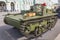 Original small soviet amphibious tank T-38 of World War II on the city action on Palace Square, Saint-Petersburg