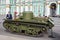 Original small soviet amphibious tank T-38 of World War II on the city action on Palace Square, Saint-Petersburg