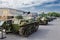 Original soviet tanks of World War II on the city action, dedicated to the Day of Memory and Grief on Palace Square