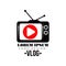 Original vector label with red play button on retro TV screen. Logo for your Youtube channel. Concept of web television