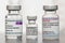 Original vials with vaccine against covid-19 virus