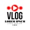 Original vlog or digital online blog badge with red play button and place for text. Video channel icon. Live stream