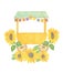 Original watercolor hand drawn wagon decorated with sunflowers, autumn composition