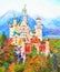 Original watercolor painting of famous Neuschwanstein castle