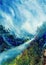 Original watercolor painting - river between mountains