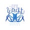 Original watercolor painting for yacht club. Bright blue emblem with abstract octopus. Sea theme. Hand drawn vector