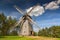 Original windmill from 19th century, dutch type The Folk Architecture Museum and Ethnographic Park in Olsztynek, Poland.