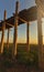 Original wooden structure of the U Bein Bridge over Taungthaman Lake Amarapura Myanmar