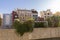 Orihuela, Spain - November 16, 2019: View of the Spanish city of Orihuela on the banks of the Segura River with colorful houses