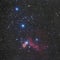 Orion\\\'s belt in the winter sky, stars Alnitak, Alnilam, Mintaka, Horsehead Nebula, Orion Nebula