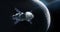 Orion spacecraft near Moon surface. Spaceship in deep space. Artemis space mission. Future. Elements of this image furnished by NA