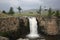 Orkhon waterfall in the huge steppe of the Orkhon valley, Ovorkhangai region, Mongolia.