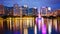 Orlando, Florida City Skyline on Lake Eola at Night logos blurr