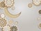 Ornament crescent moon with mandala design decorated background.