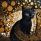 Ornamental black cat portrait illustration