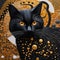 Ornamental black cat portrait illustration
