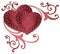 Ornamental borders with hearts. Romantic red hearts with floral ornaments golden lace borders and frames. Beautiful royal hearts