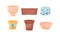 Ornamental Ceramic Flowerpots and Wooden Crate for Planting Vector Set