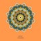 Ornamental colorful floral mandala on orange color background.