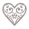 Ornamental glitter Valentines Day heart on a white background.