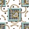 Ornamental golden chains,hearts pattern with geometric shapes.Frames, borders. Shawl, bandanna, kerchief, scarf print.