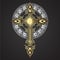 Ornamental golden cross with silver mandala gloria