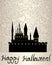 Ornamental Halloween vector background with dark vampire castle and text