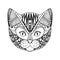 Ornamental head of cat, trendy ethnic zentangle design, hand drawn,