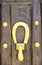 Ornamental horseshoe on a door of the architectural ensemble of the Guell cellars in El Garraf, Barcelona