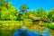 An ornamental lake inside of the Botanical Garden of the University of Wroclaw, Poland...IMAGE