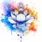 Ornamental lotus flower with colorful splash. Ayurvedic symbol. Hinduism, Buddhism