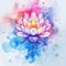Ornamental lotus flower with colorful splash. Ayurvedic symbol. Hinduism, Buddhism
