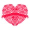 Ornamental vector heart with ribbon across it.