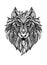 Ornamental vintage wolf predator, black and white tattoo, decorative retro style. Isolated vector