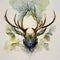Ornamental watercolor painting of a majestic stag