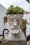 Ornamental White Flowerpot Man`s Face Shaped with Beard