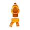 Ornamented childish balaclava and knitted scarf. Winter unisex orange hat with pompon for children. Flat vector cartoon