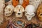 Ornaments carved into animal skulls. Handmade Balinese carvers. Beef bones, monkey skulls and beef cattle skulls. Souvenirs made