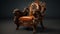 Ornate 3d Armchair With Leather Seat And Mythological Themes