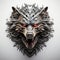 Ornate 3d Wolf Head With Metallic Design