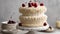 Ornate birthday cake with vintage style buttercream ruffles and cherries