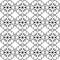 An ornate black and white abstract floral pattern with detailed patterned motifs and stylized geometric theme