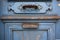 Ornate blue door with mailbox - Lisbon, Portugal