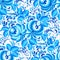 Ornate blue and white floral seamless pattern