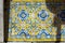 Ornate brightly colored Portugese tile texture in blue and yellow