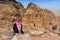 Ornate carved rock tomb known as The Monastery El Deir Nabataean ancient town Petra Jordan.