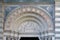 Ornate carvings and tile work above the entrance door, Nouvelle CathÃ©drale de la Major, Marseille, Bouches-du-Rhone, Provence-